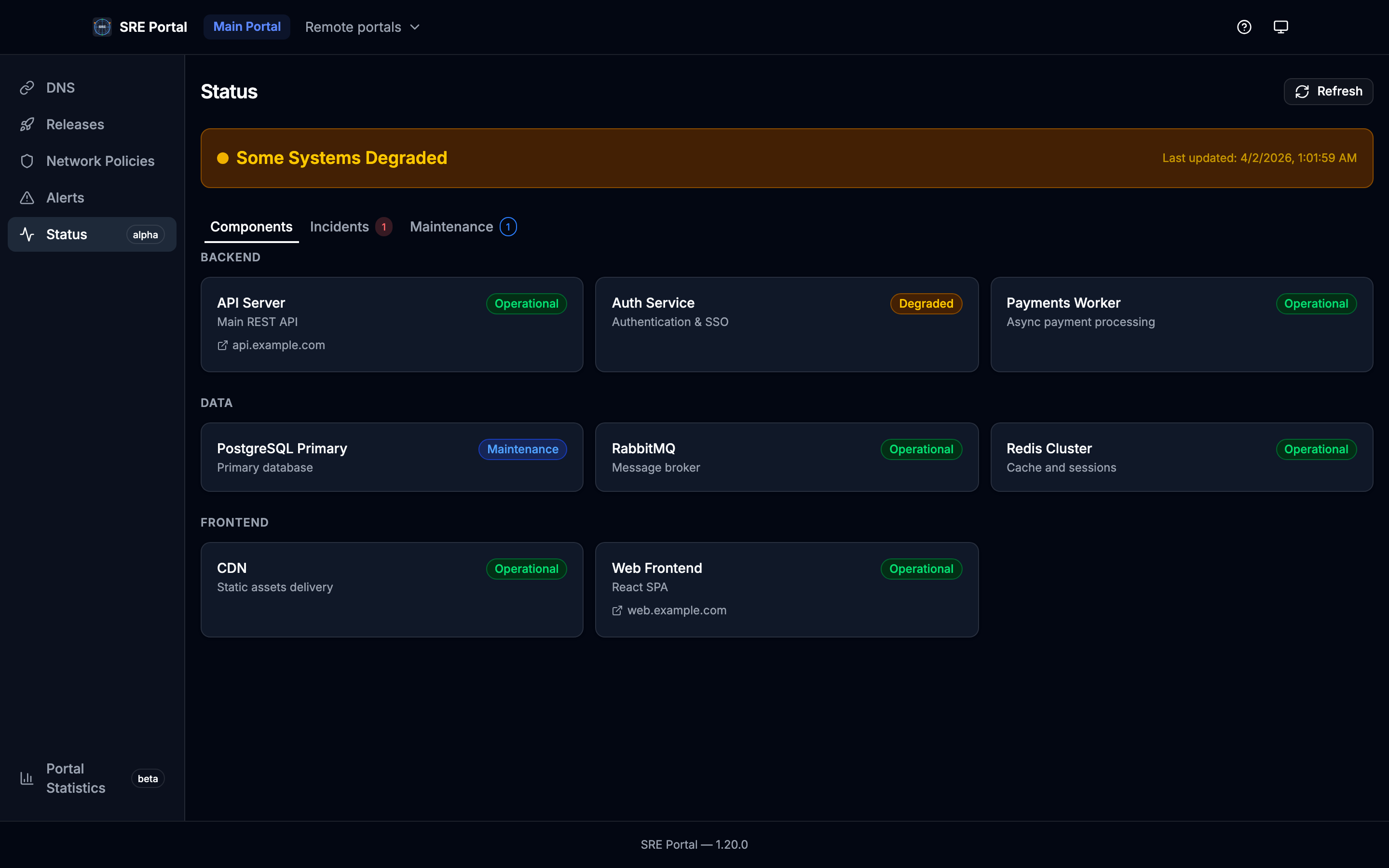 Status Page — Components